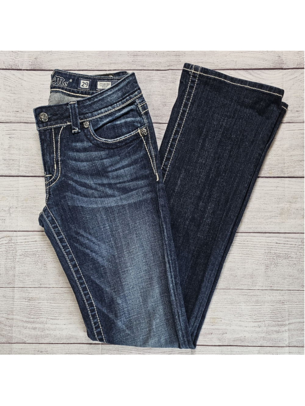 Miss Me sz 29 bootcut denim jeans, embellished pockets
